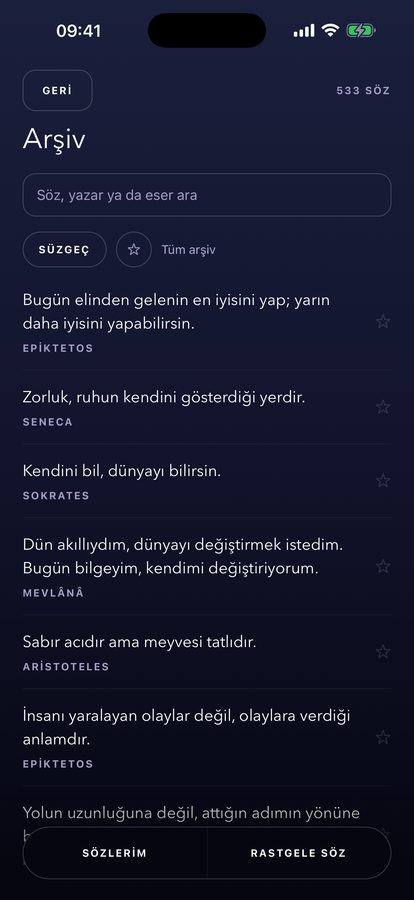 Arşiv ve arama ekranı